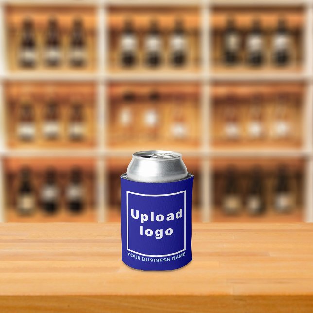 Business Name and Logo Blue Can Cooler (Build brand name awareness. Your business brand on blue can cooler.)