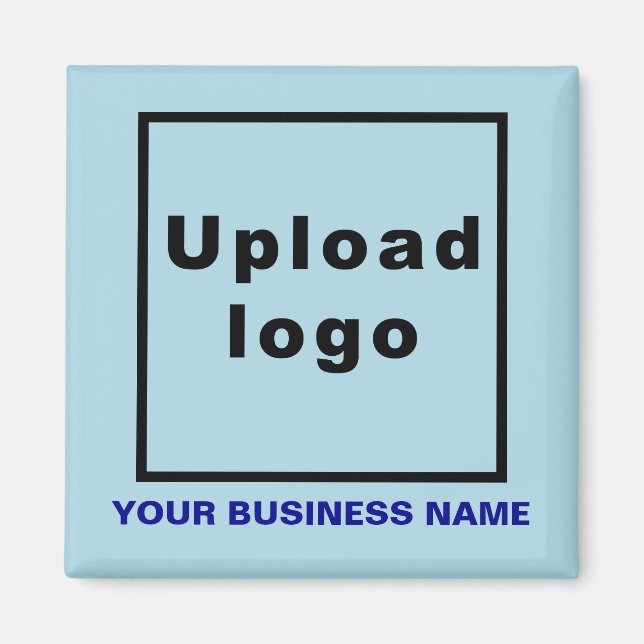 Business Name and Logo Light Blue Square Magnet (Front)