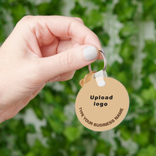 Business Name and Logo, Light Brown Round Aluminiu Key Ring