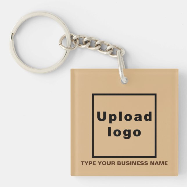 Business Name and Logo Light Brown Square Acrylic Key Ring (Front)