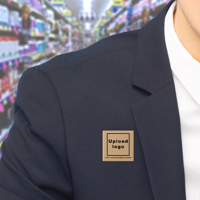 Business Name and Logo Light Brown Square Button (Build brand name awareness. Your business name and logo on light brown square button.)