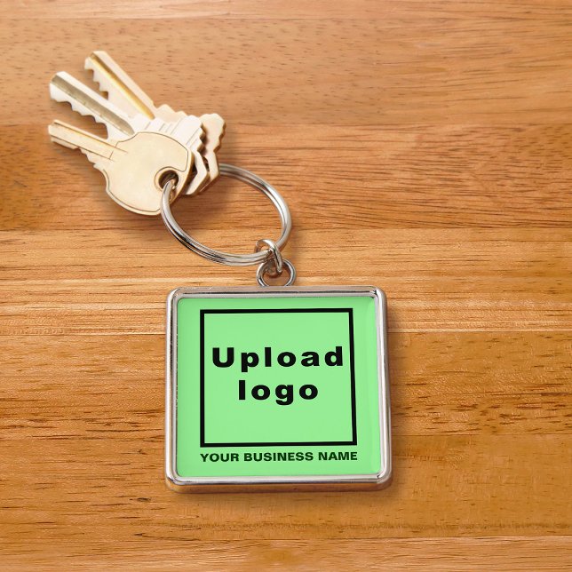 Business Name and Logo, Light Green Square Premium Key Ring (Creator Uploaded)