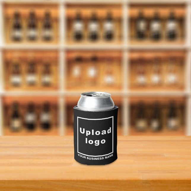 Business Name and Logo on Black Can Cooler (Build brand name awareness. Your business brand on black can cooler.)