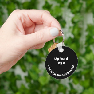 Business Name and Logo on Black Round Aluminium Key Ring