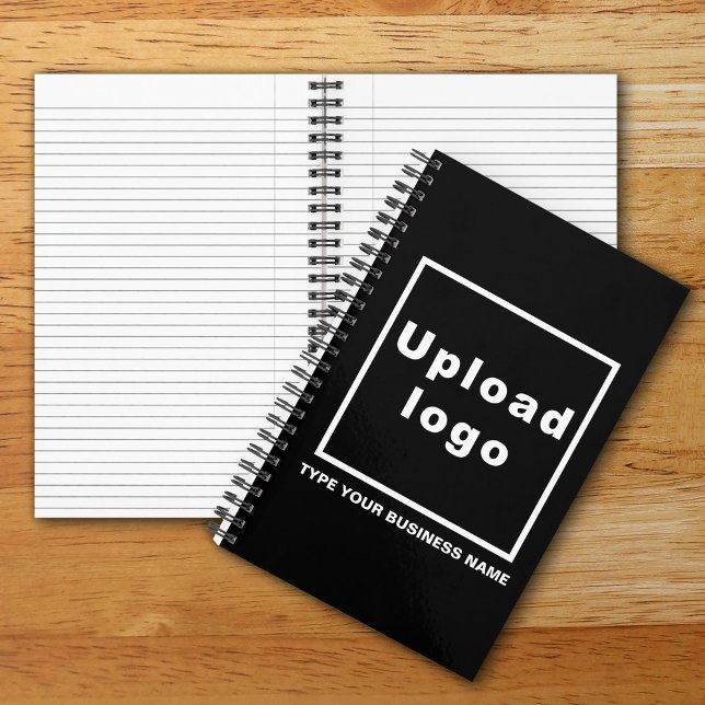 Business Name and Logo on Black Spiral Notebook (Build brand name awareness. Your business logo and name on black color cover of spiral notebook.)