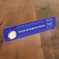 Business Name and Logo on Blue Acrylic With Clock