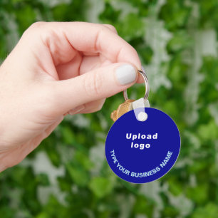 Business Name and Logo on Blue Round Aluminum Key Ring