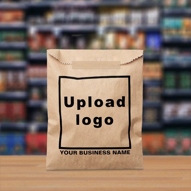 Business Name and Logo on Brown Paper Bag (Brown paper bag with your business name and logo displayed in a store)