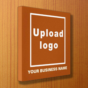 Business Name and Logo on Brown Square Canvas Print