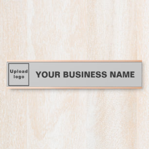 Business Name and Logo on Gray Long Hanging Door Sign