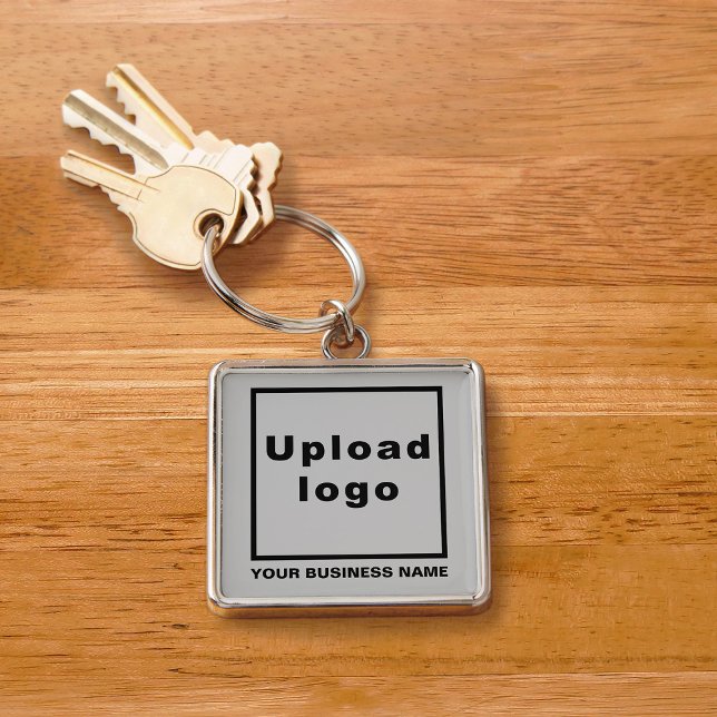 Business Name and Logo on Gray Square Premium Key Ring (Creator Uploaded)