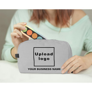 Business Name and Logo on Grey Dopp Kit