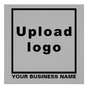 Business Name and Logo on Grey Square Glossy Poster