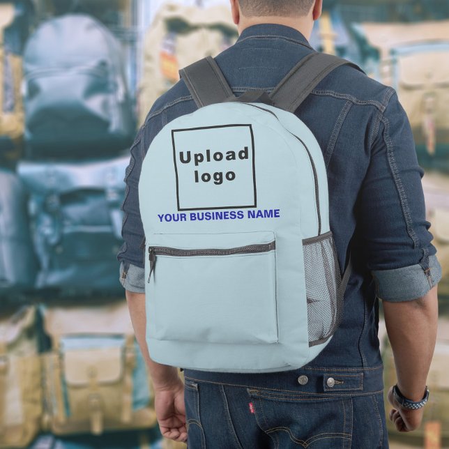 Business Name and Logo on Light Blue Backpack (Build brand name awareness. Your business name and logo on light blue backpack.)