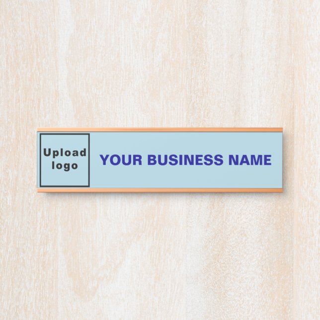 Business Name and Logo on Light Blue Hanging Door Sign (Front)