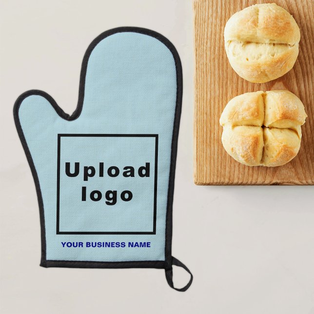 Business Name and Logo on Light Blue Oven Mitt (Business name and logo on light blue oven mitt)