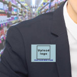 Business Name and Logo on Light Blue Rectangle<br><div class="desc">Light blue rectangle button that you can customise by typing your business name and uploading your business logo. Customise it and use it as a uniform accessory to advertise your business or to promote your brand name to customers or clients. Customisable accessory that you can use as marketing material to...</div>
