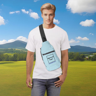 Business Name and Logo on Light Blue Sling Bag