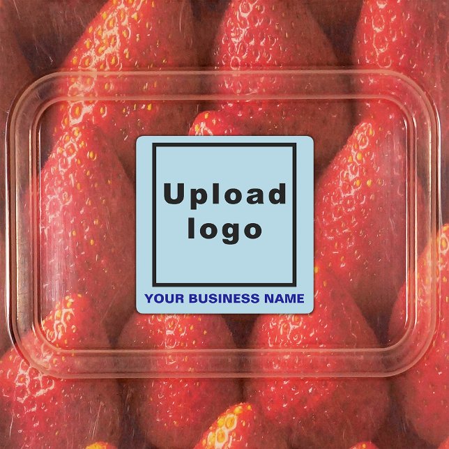 Business Name and Logo on Light Blue Square (Light blue square adhesive label with your business name and logo)