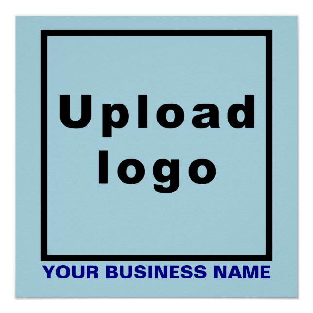 Business Name and Logo on Light Blue Square Glossy Poster (Front)