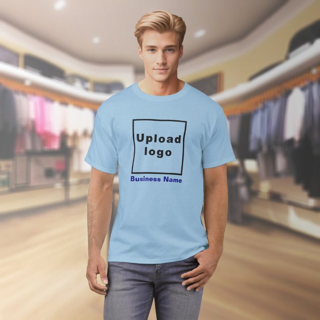 Business Name and Logo on Light Blue T-Shirt (Light blue t-shirt with your business name and logo on model)