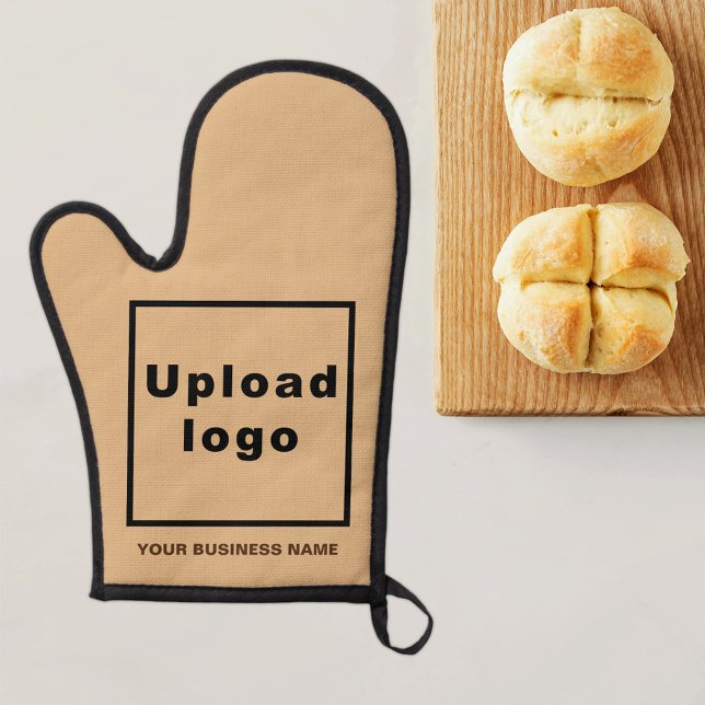 Business Name and Logo on Light Brown Oven Mitt (Business name and logo on light brown oven mitt)