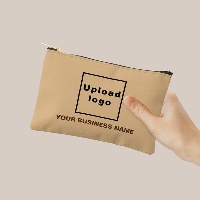 Business Name and Logo on Light Brown Small Pouch (Business name and logo on small light brown pouch)