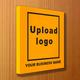 Business Name and Logo on Orange Colour Square Canvas Print