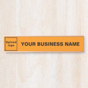 Business Name and Logo on Orange Long Hanging Door Sign