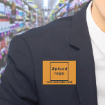 Business Name and Logo on Orange Rectangle Button<br><div class="desc">Orange rectangle button that you can customise by typing your business name and uploading your business logo. Customise it and use it as a uniform accessory to advertise your business or to promote your brand name to customers or clients. Customisable accessory that you can use as marketing material to build...</div>