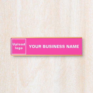 Business Name and Logo on Pink Hanging Door Sign
