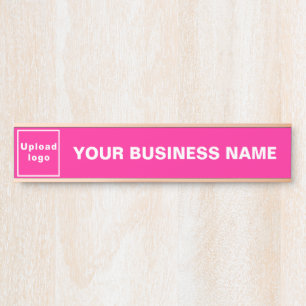 Business Name and Logo on Pink Long Hanging Door Sign