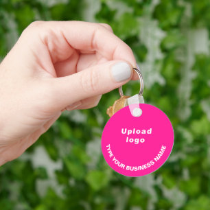 Business Name and Logo on Pink Round Aluminum Key Ring