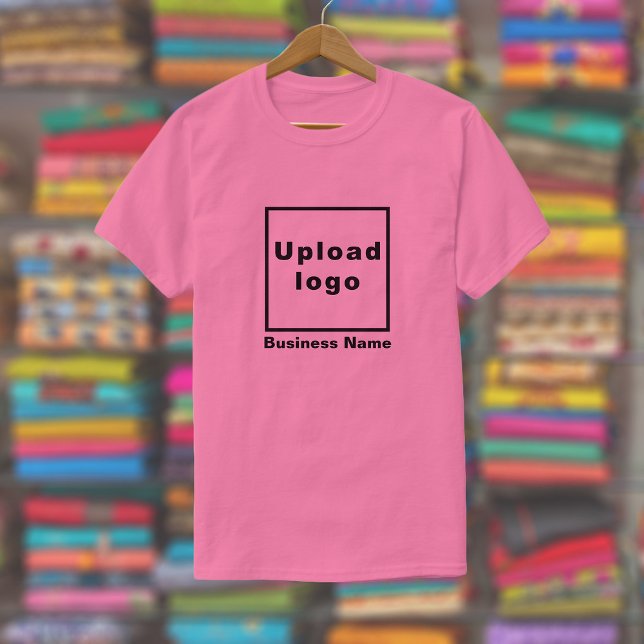 Business Name and Logo on Pink T-Shirt (Pink t-shirt with your business name and logo displayed in a store)
