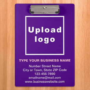 Business Name and Logo on Purple Clipboard