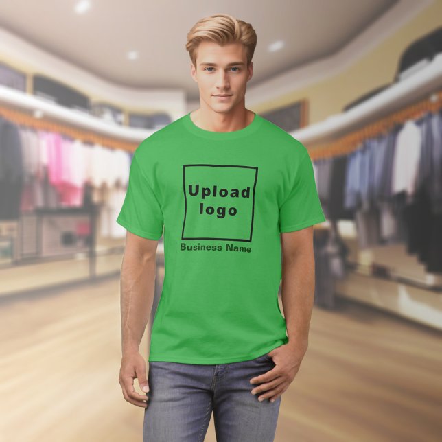 Business Name and Logo on Shamrock Green T-Shirt (Shamrock green t-shirt with your business name and logo on model)