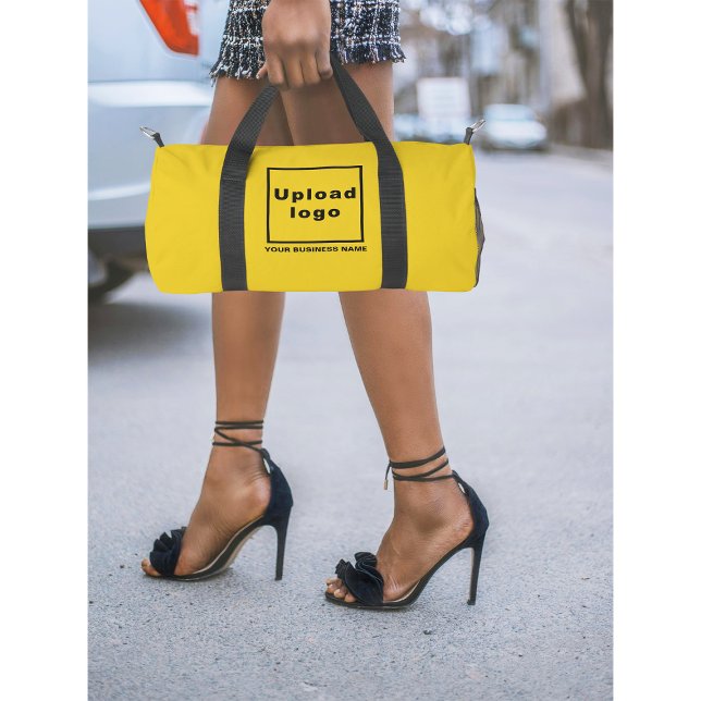 Business Name and Logo on Small Yellow Duffel Bag (Business name and logo on yellow duffel bag)