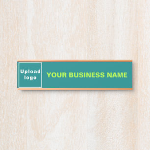 Business Name and Logo on Teal Green Hanging Door Sign