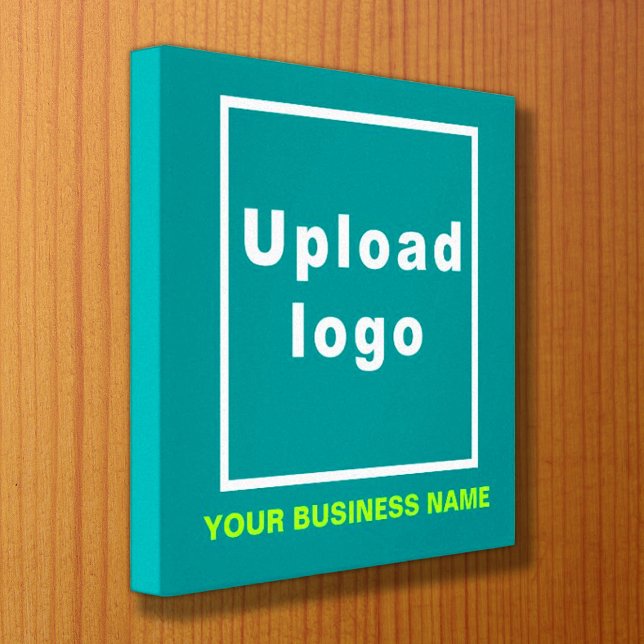 Business Name and Logo on Teal Green Square Canvas Print (Creator Uploaded)