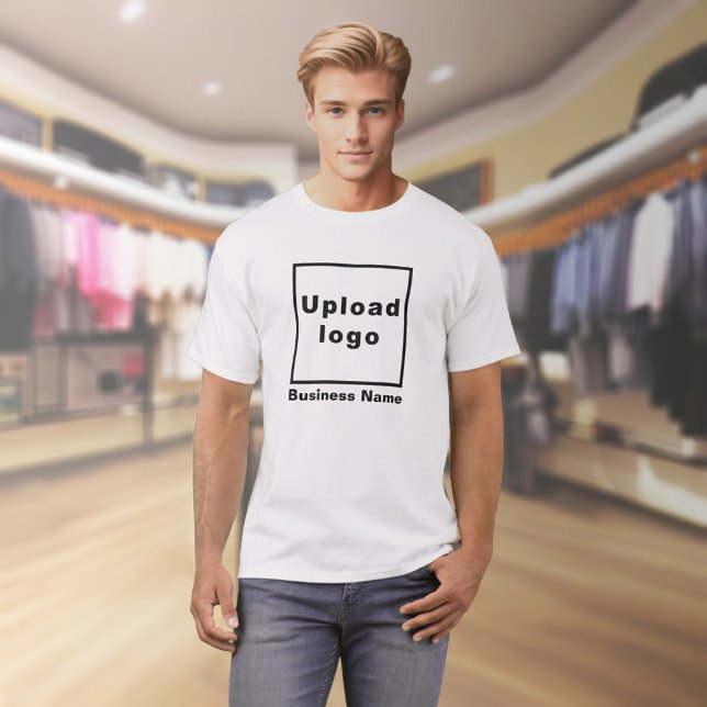 Business Name and Logo on White T-Shirt (White t-shirt with your business name and logo on model)