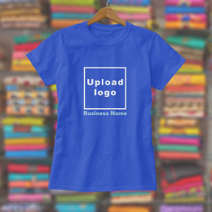 Business Name and Logo on Women Blue T-Shirt