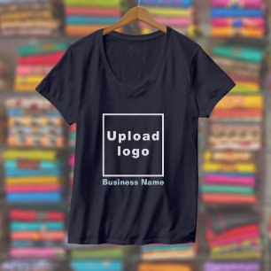 Business Name and Logo on Women V-Neck Navy Blue T-Shirt