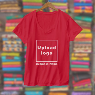 Business Name and Logo on Women V-Neck Red T-Shirt