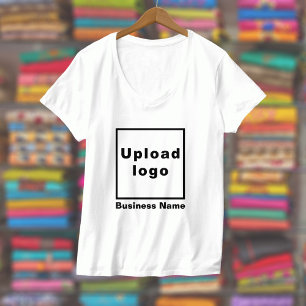 Business Name and Logo on Women V-Neck White T-Shirt