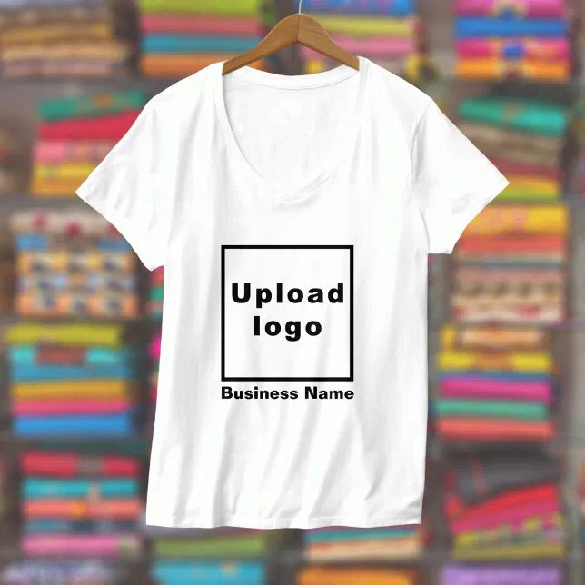Business Name and Logo on Women VNeck White TShirt Zazzle.co.nz