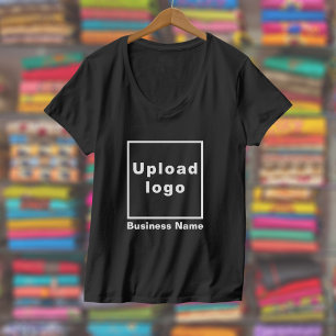 Business Name and Logo on Women's V-Neck Black T-Shirt