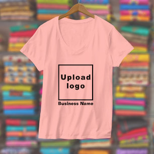 Business Name and Logo on Women's V-Neck Pink T-Shirt