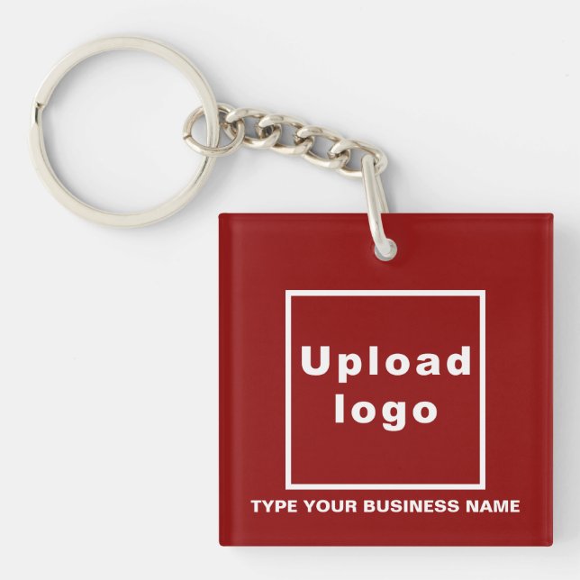 Business Name and Logo Red Square Acrylic Key Ring (Front)