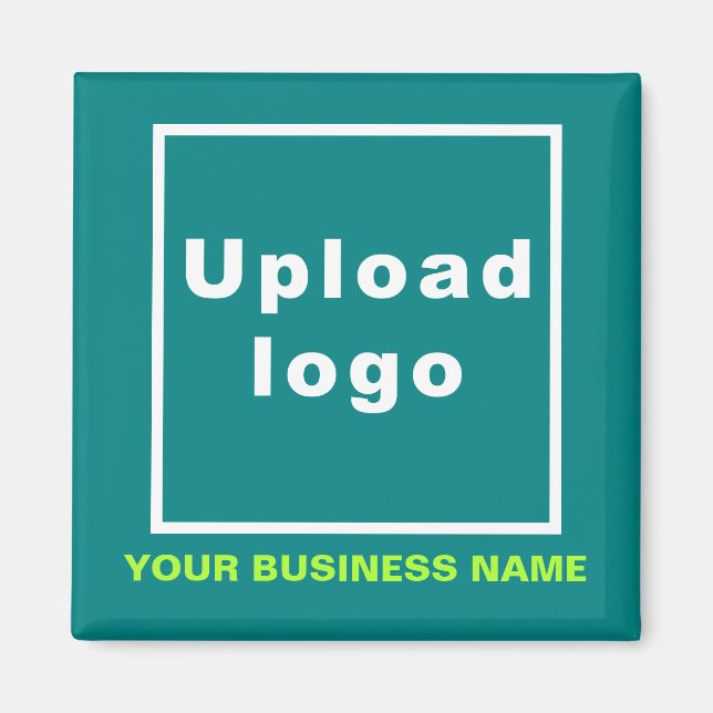 Business Name and Logo Teal Square Magnet (Front)