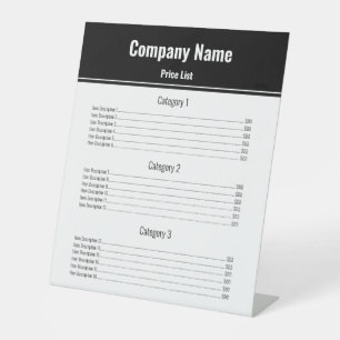 Business Name Black and White Template Price List Pedestal Sign